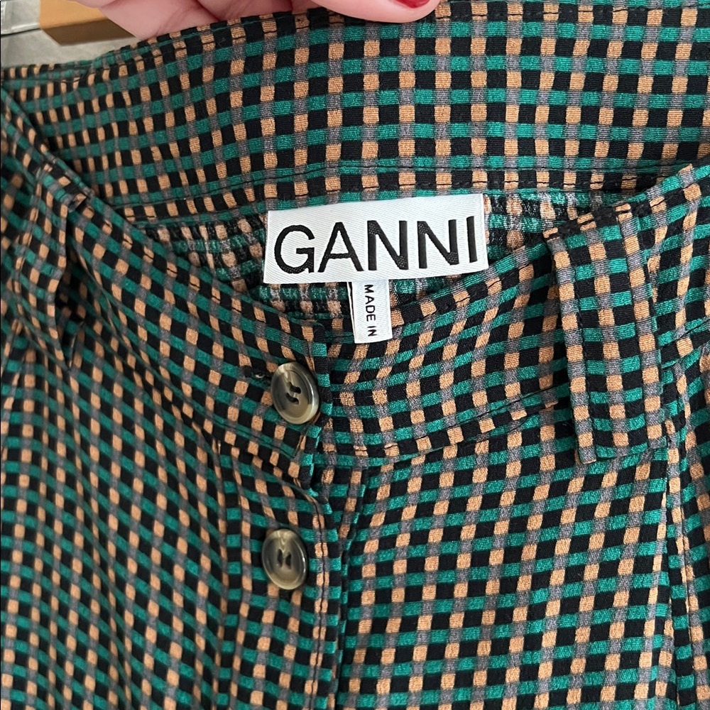 Ganni Black Green Check Button-Front Maxi Skirt size 36 - Picture 1 of 9